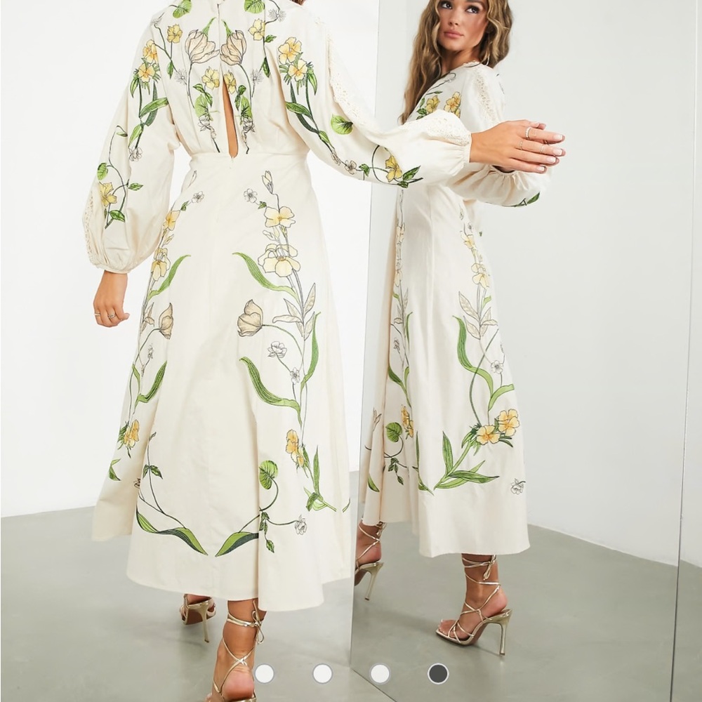 ASOS Ivory Floral Long Sleeve Dress